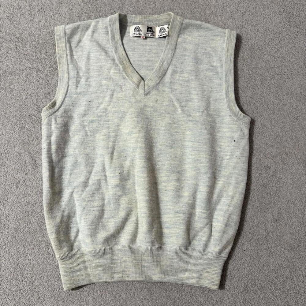 Vintage Zhen Bei Pure New Wool Sweater Vest Gray V-Neck Size 105